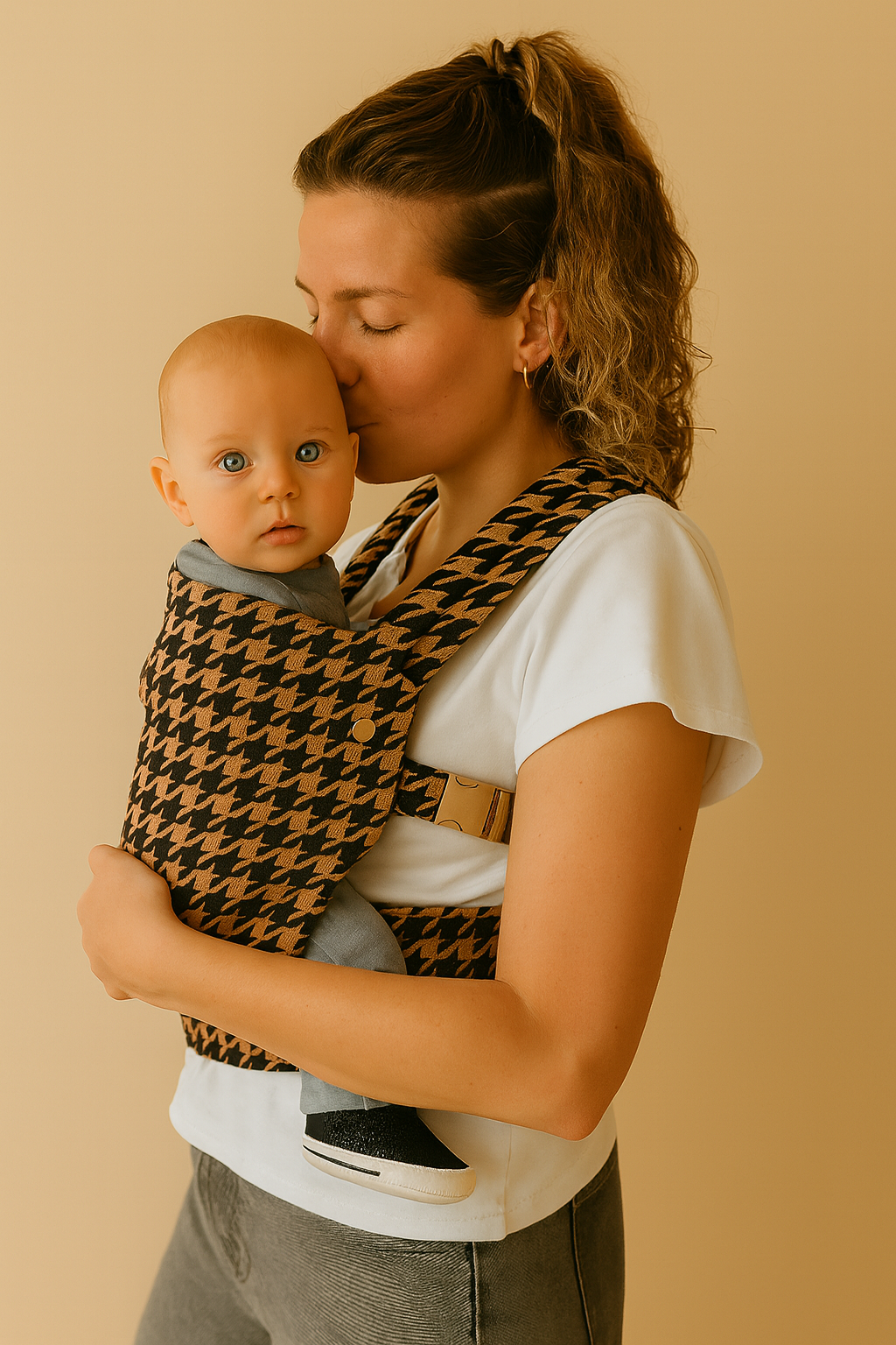 The Mama Carrier - Amber Houndstooth Tan