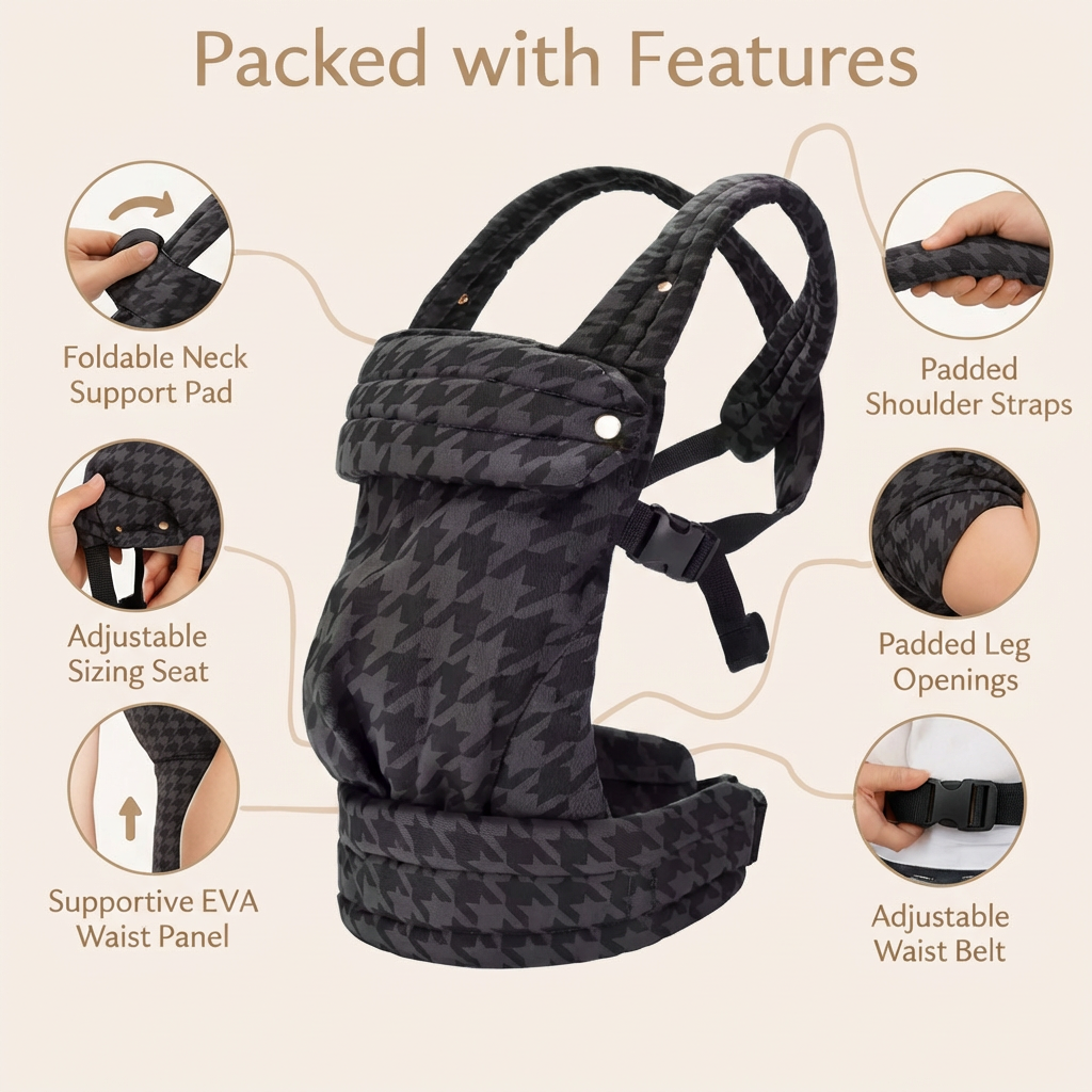 The Mama Carrier - Onyx Houndstooth Grey