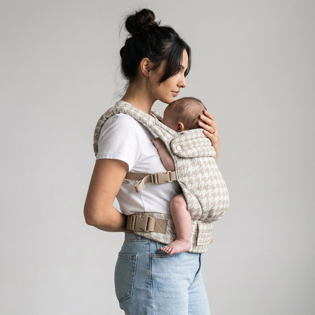 The Mama Carrier - Sand Houndstooth Beige