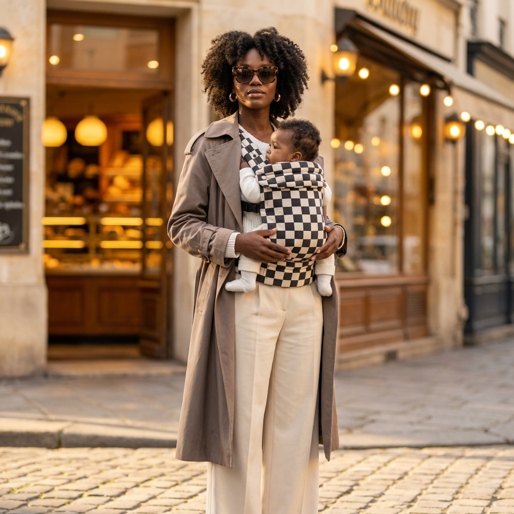 The Mama Carrier - Ivory Checkered Black